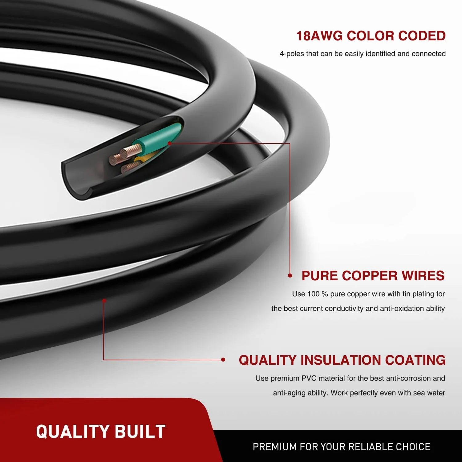 10ft 18AWG 4 Pin Jacketed Cable Trailer Wire