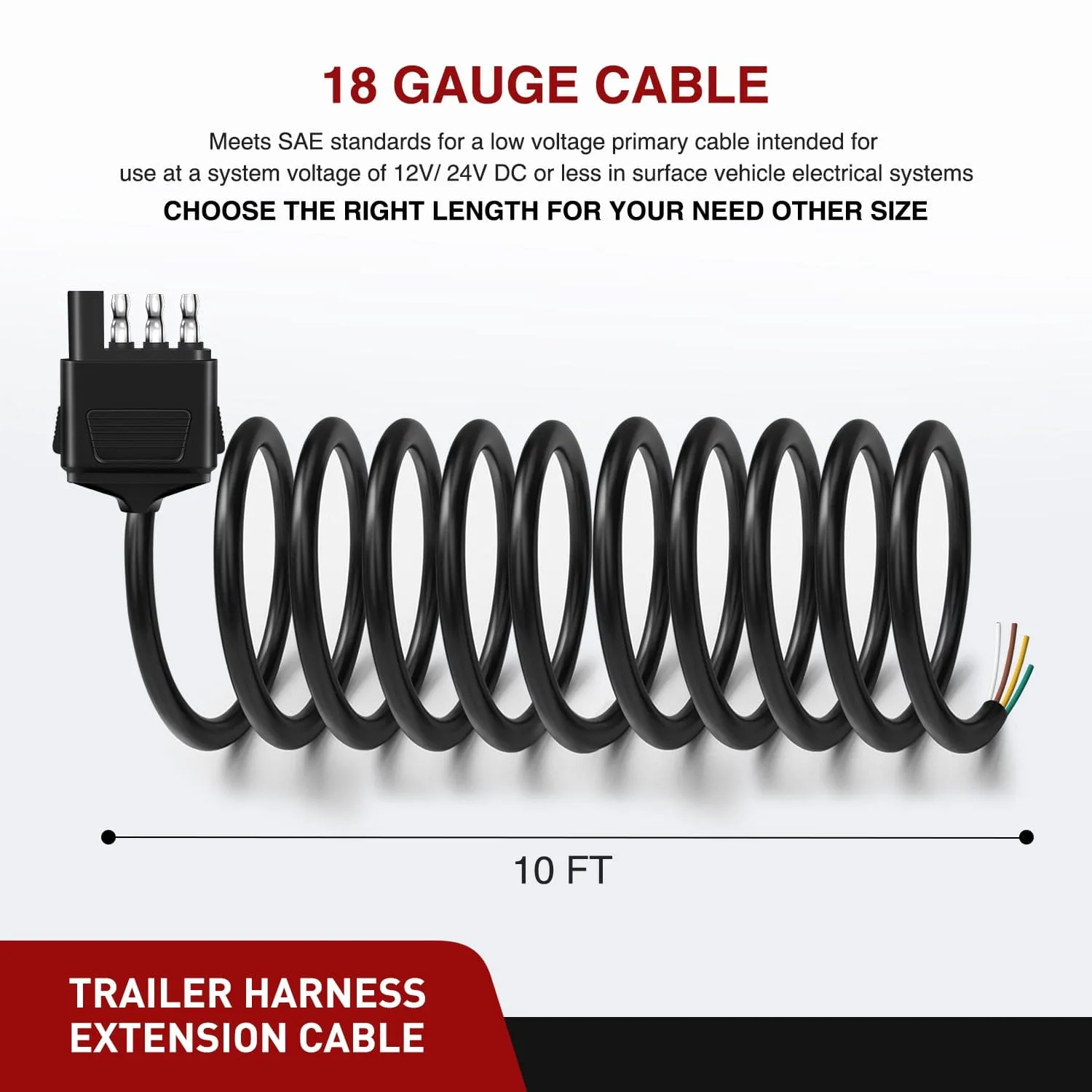 10ft 18AWG 4 Pin Jacketed Cable Trailer Wire