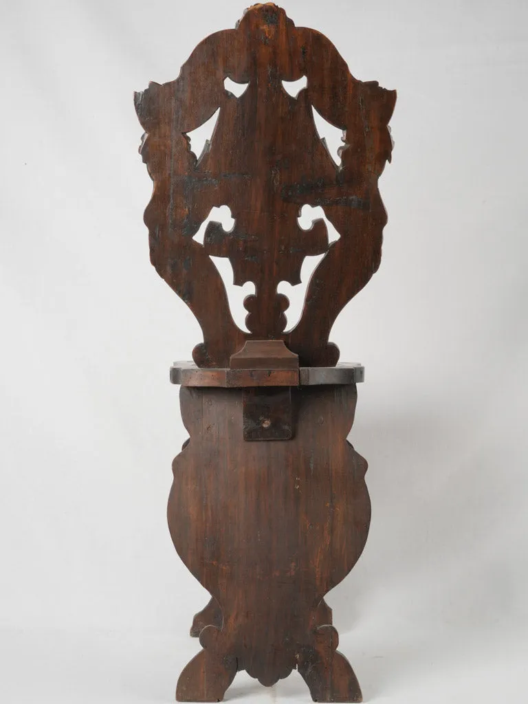 19th-century Italian Carved Walnut Sgabello Hallway Chair
