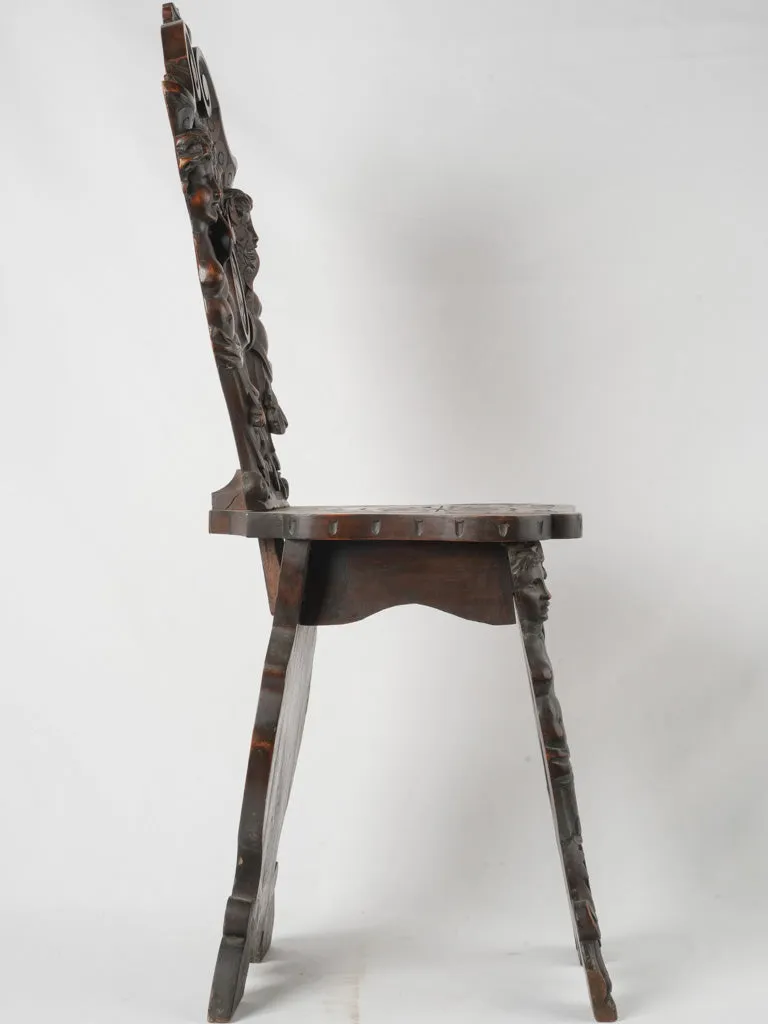19th-century Italian Carved Walnut Sgabello Hallway Chair