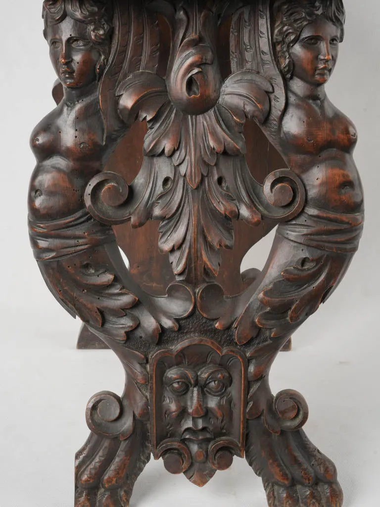 19th-century Italian Carved Walnut Sgabello Hallway Chair