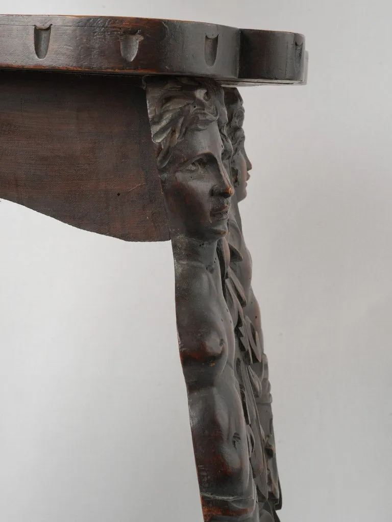 19th-century Italian Carved Walnut Sgabello Hallway Chair