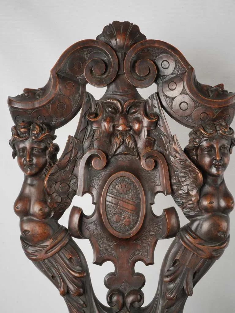 19th-century Italian Carved Walnut Sgabello Hallway Chair