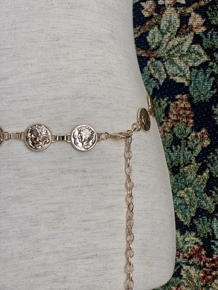 Historically Inspired Renaissance and Medieval Classical Cameo Coin Belt in Gold