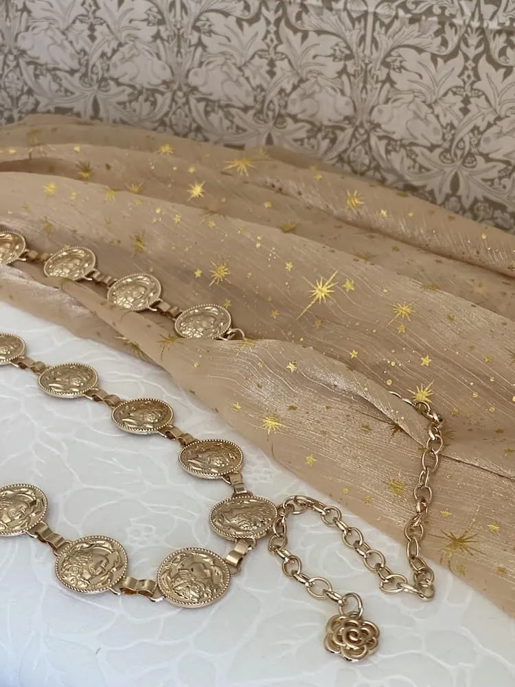 Historically Inspired Renaissance and Medieval Classical Cameo Coin Belt in Gold
