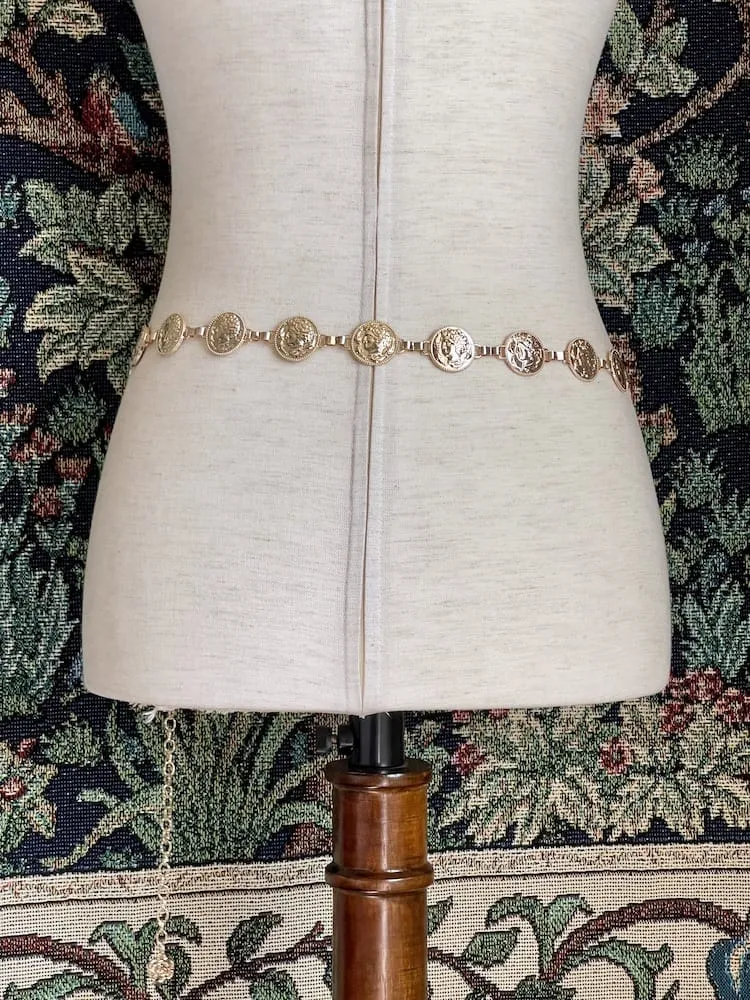 Historically Inspired Renaissance and Medieval Classical Cameo Coin Belt in Gold