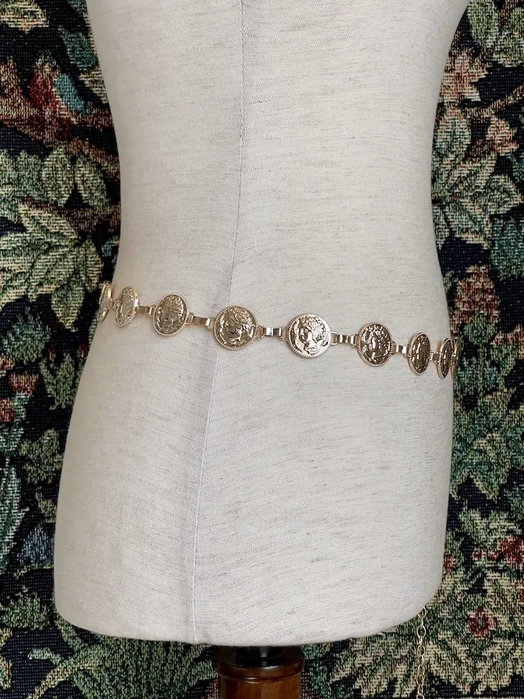 Historically Inspired Renaissance and Medieval Classical Cameo Coin Belt in Gold