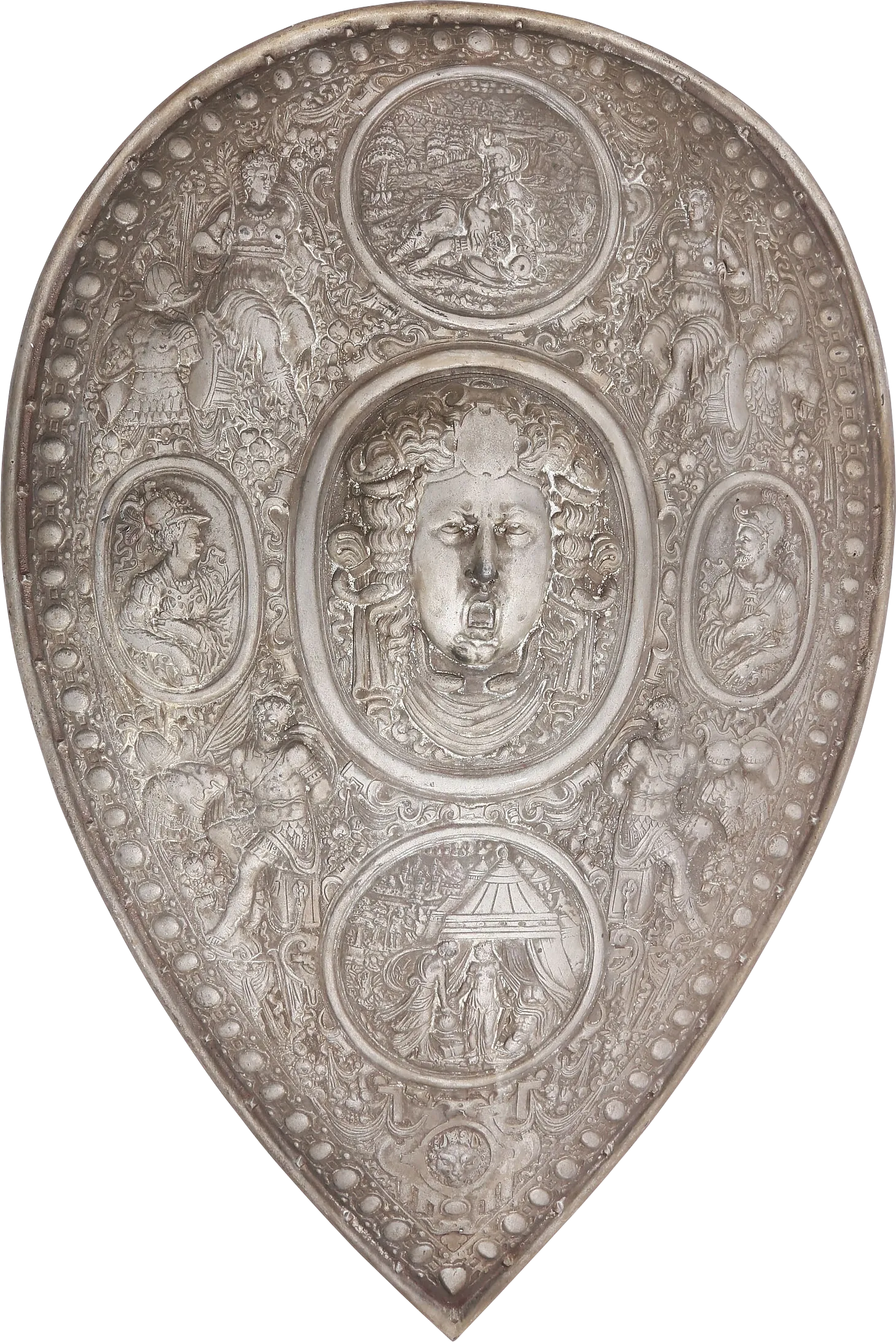 MAGNIFICENT VICTORIAN COPY OF AN ITALIAN PARADE SHIELD OF THE THIRD QUARTER OF THE 16TH CENTURY