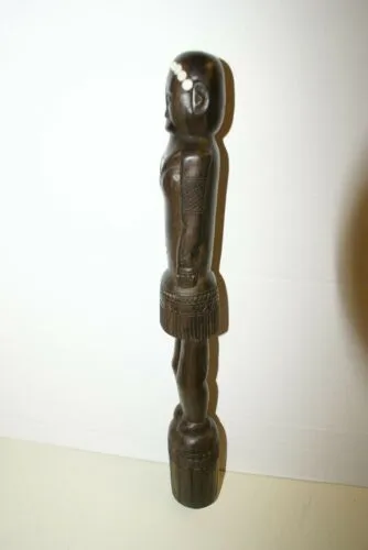 Primitive South Pacific Art Ebony Pearl Sculpture Effigy Staff Totem Hand carved