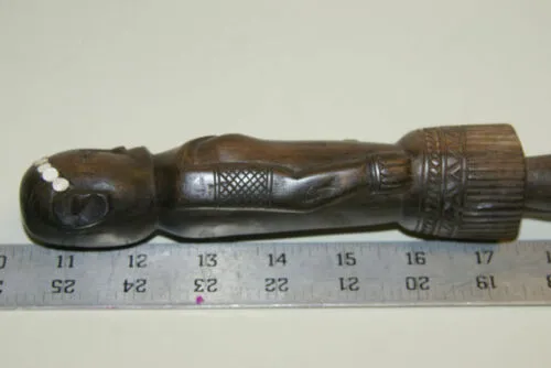 Primitive South Pacific Art Ebony Pearl Sculpture Effigy Staff Totem Hand carved