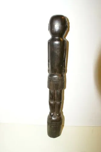 Primitive South Pacific Art Ebony Pearl Sculpture Effigy Staff Totem Hand carved