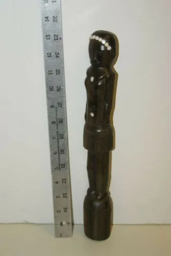 Primitive South Pacific Art Ebony Pearl Sculpture Effigy Staff Totem Hand carved