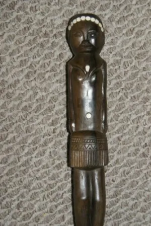 Primitive South Pacific Art Ebony Pearl Sculpture Effigy Staff Totem Hand carved