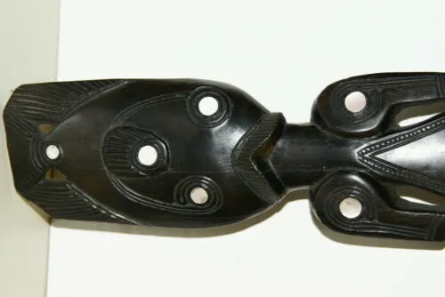 South Pacific Art Trobriand Mother Of Pearl Salty Crocodile Ebony Carving 1A51