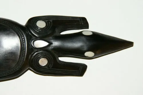 South Pacific Art Trobriand Mother Of Pearl Salty Crocodile Ebony Carving 1A51