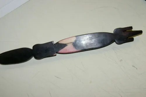 South Pacific Rare Ebony Art Mother Pearl Salty Crocodile gator Hand Carved 46