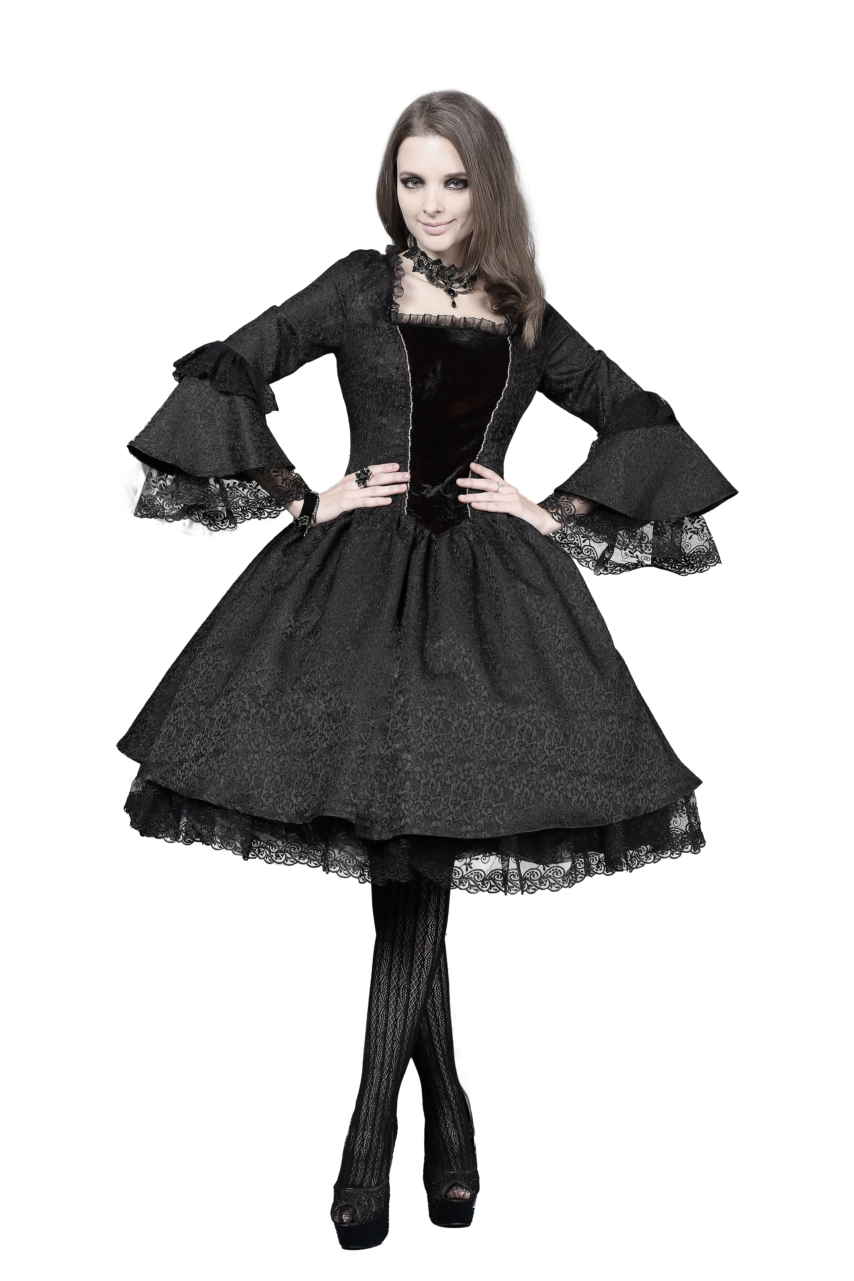 Victorian gothic dress with lace flare sleeve （not including petticoat）DW038