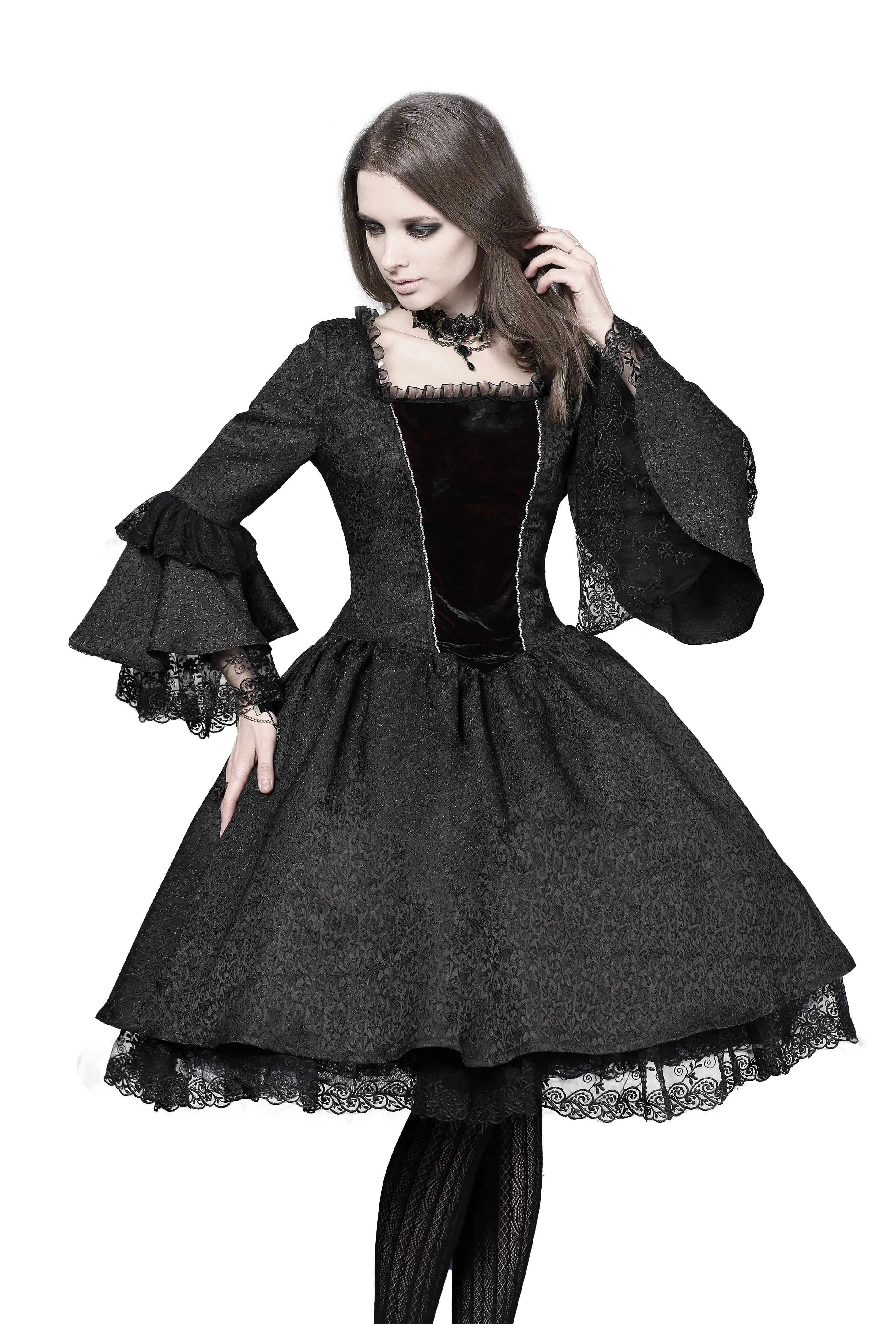 Victorian gothic dress with lace flare sleeve （not including petticoat）DW038