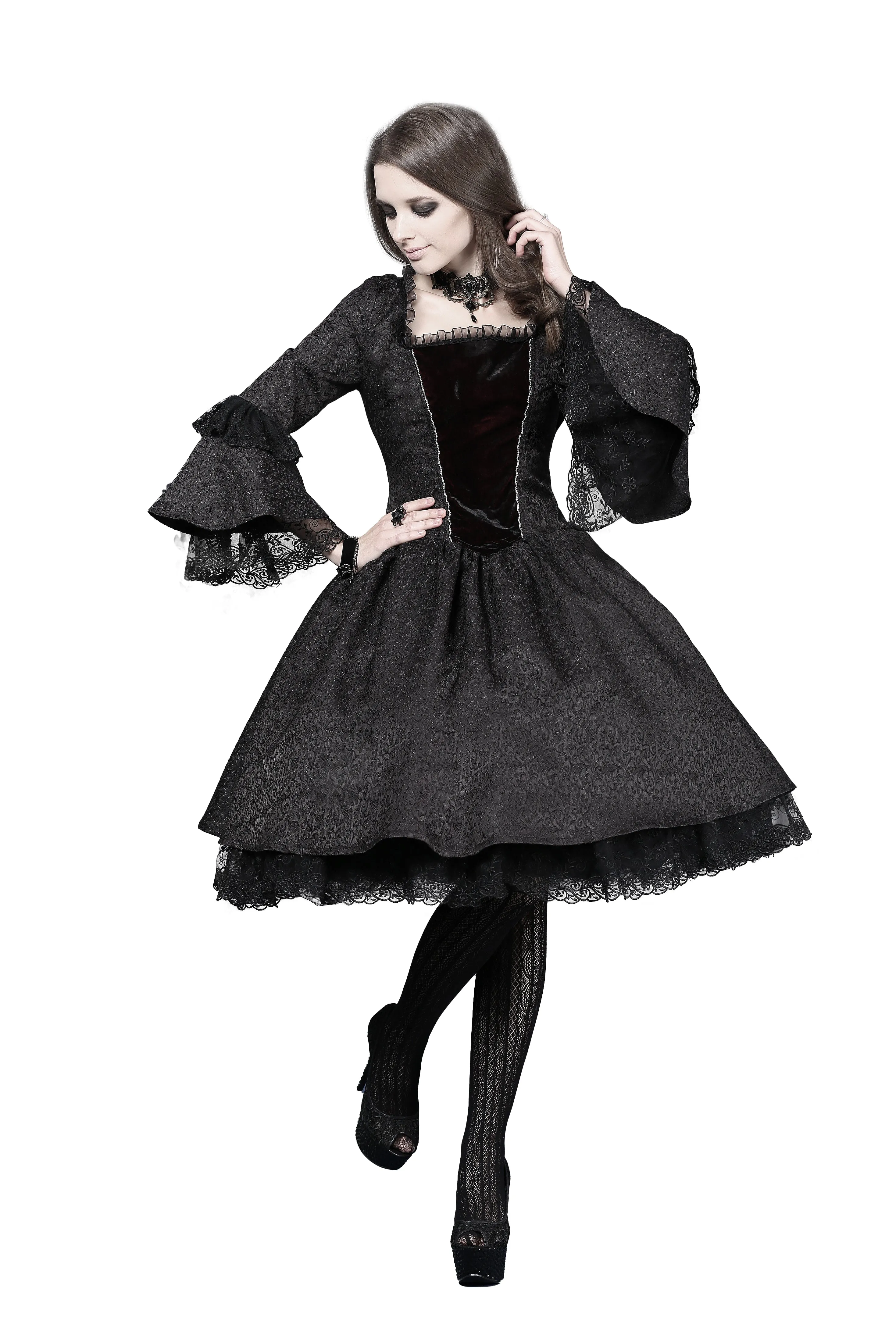 Victorian gothic dress with lace flare sleeve （not including petticoat）DW038