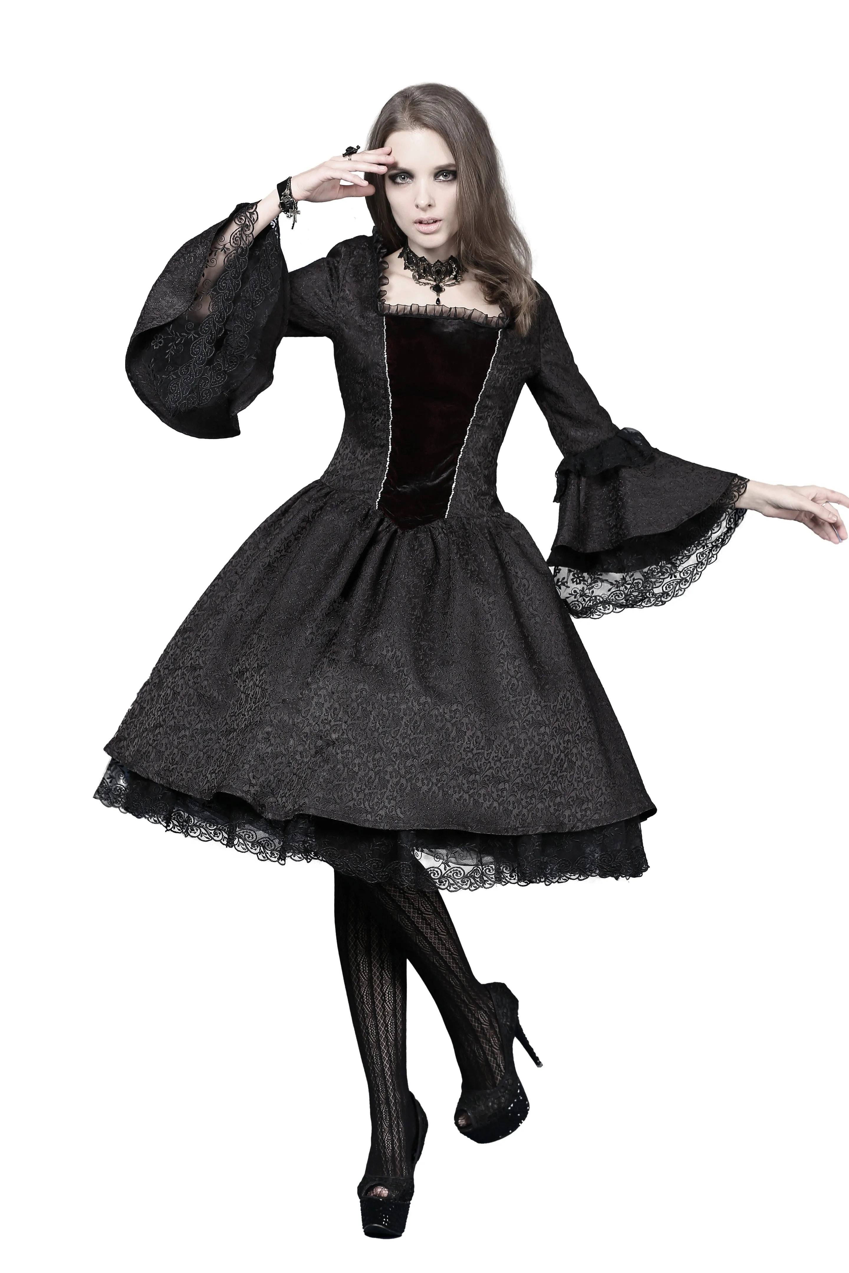 Victorian gothic dress with lace flare sleeve （not including petticoat）DW038