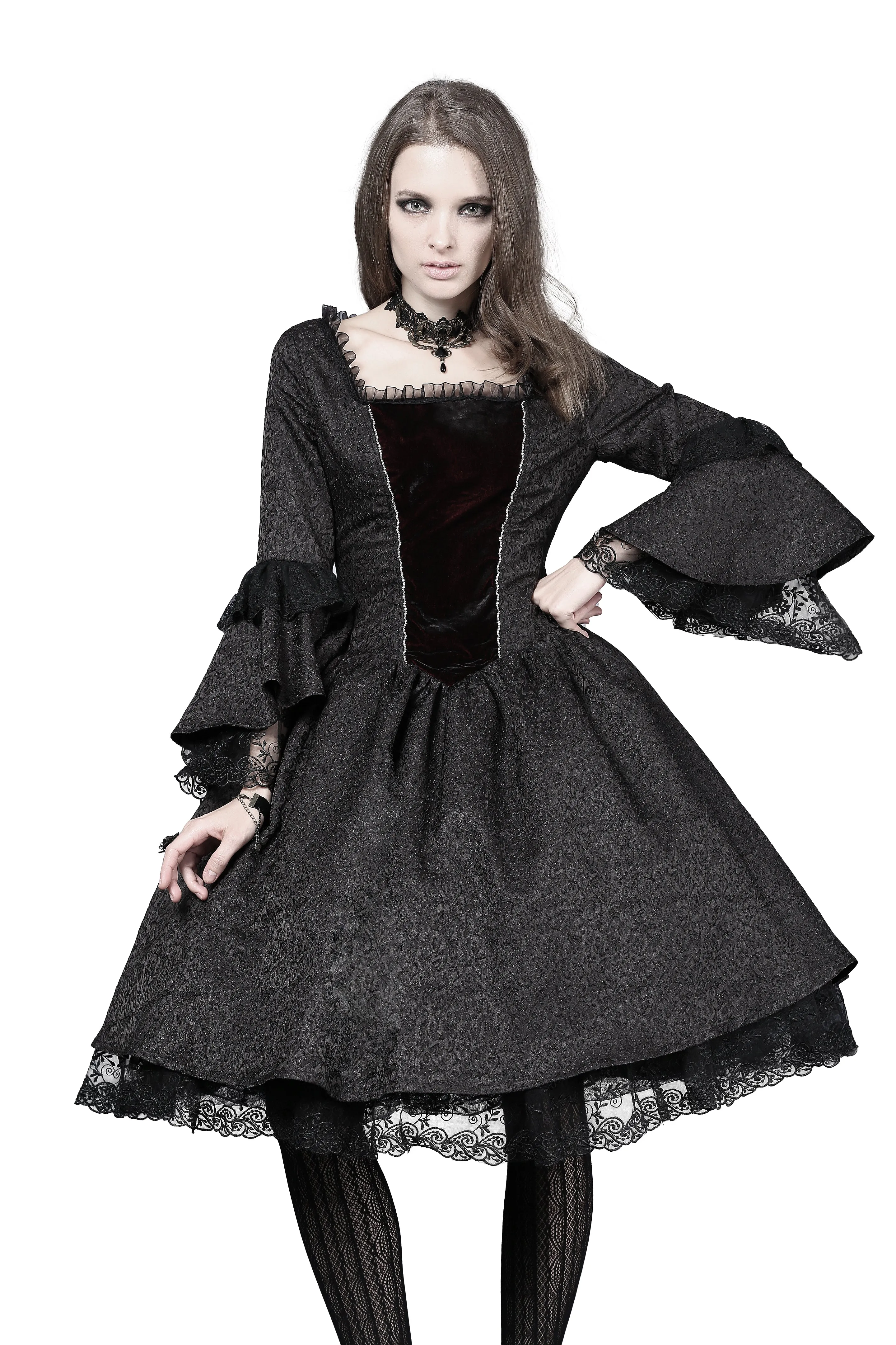 Victorian gothic dress with lace flare sleeve （not including petticoat）DW038